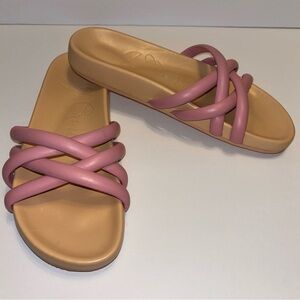 J Crew Pacific Cushy Leather Strap Sandals Rose Pink Puffy Criss Cross